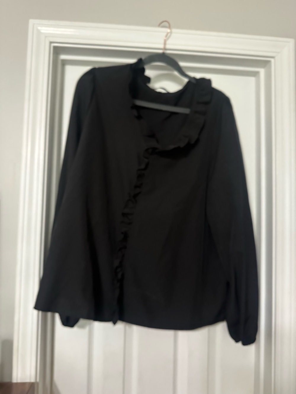 SHEIN Black Ruffle-Front Long Sleeve Blouse